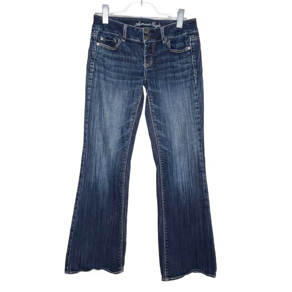 Y2K AMERICAN EAGLE Low-Rise Kick Bootcut Denim Jean Stretch Medium Wash Blue 4 - Picture 1 of 9